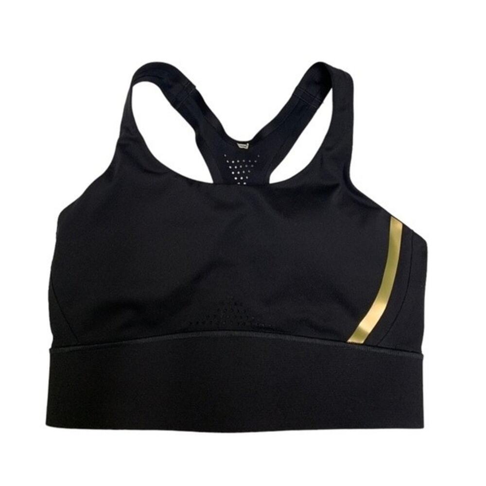 Under Armour Racerback Longline Sports Bra Black Gold Metallic Size Small